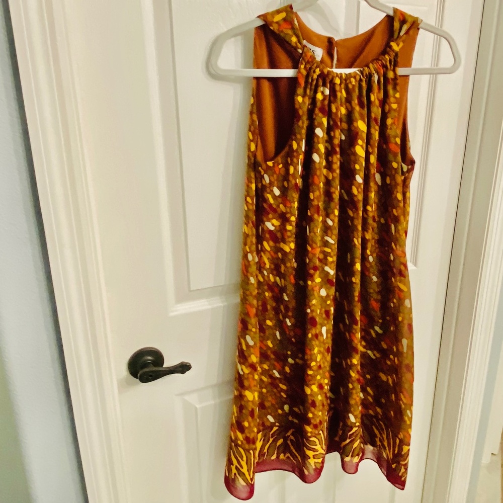 JBS🎨 Size 10 Flattering, Fun Printed Sheath Dress Dots & Patterned Hem, Lined